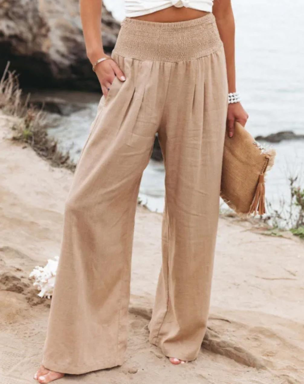 women casual cotton and linen wide pants