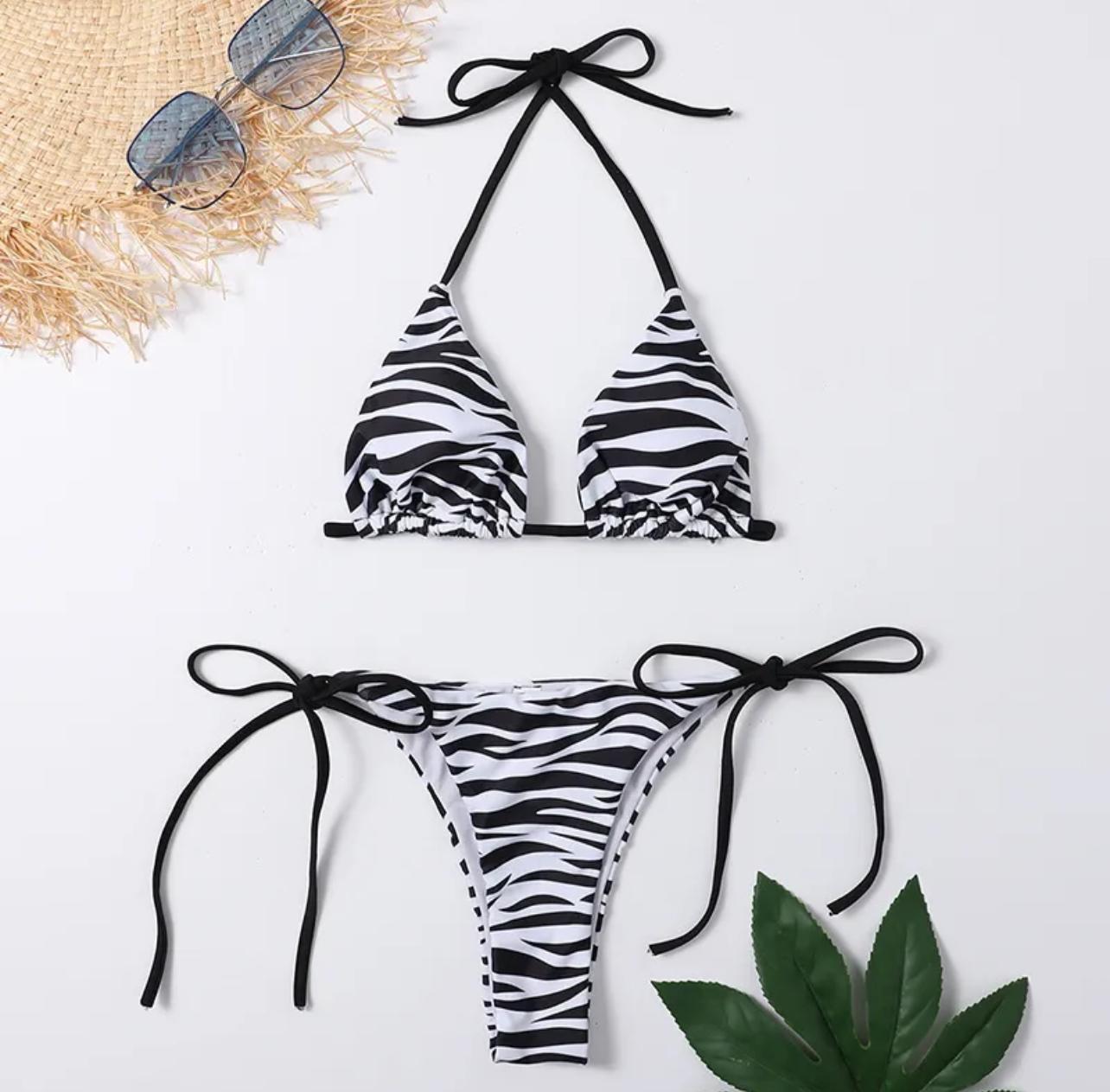 Women's Swimsuit Zebra Striped Underwire Tie Side Bathing Suit Two Piece Bikini Sets