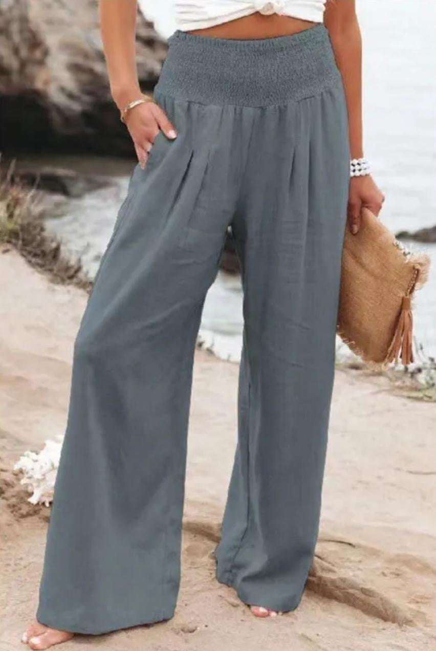 women casual cotton and linen wide pants